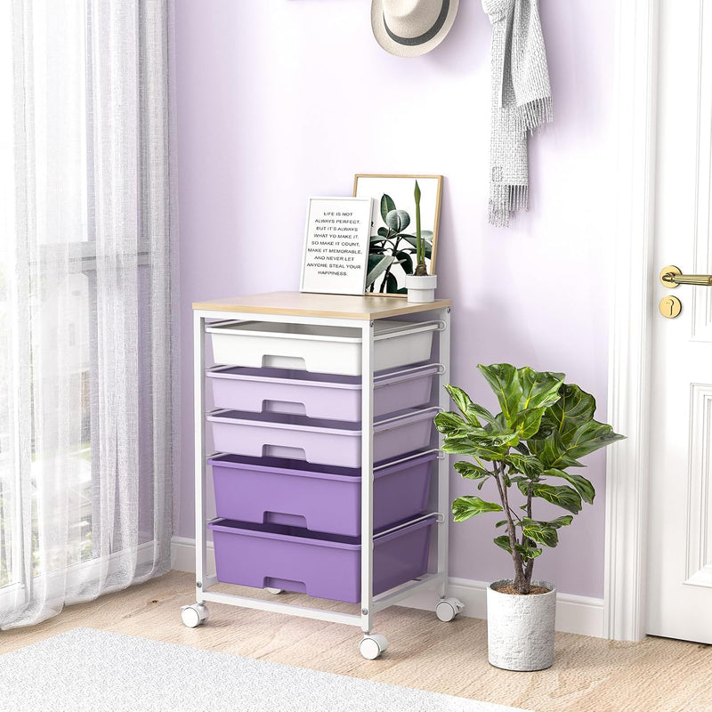Bathroom Trolley with 5 Drawers and Wooden Worktop