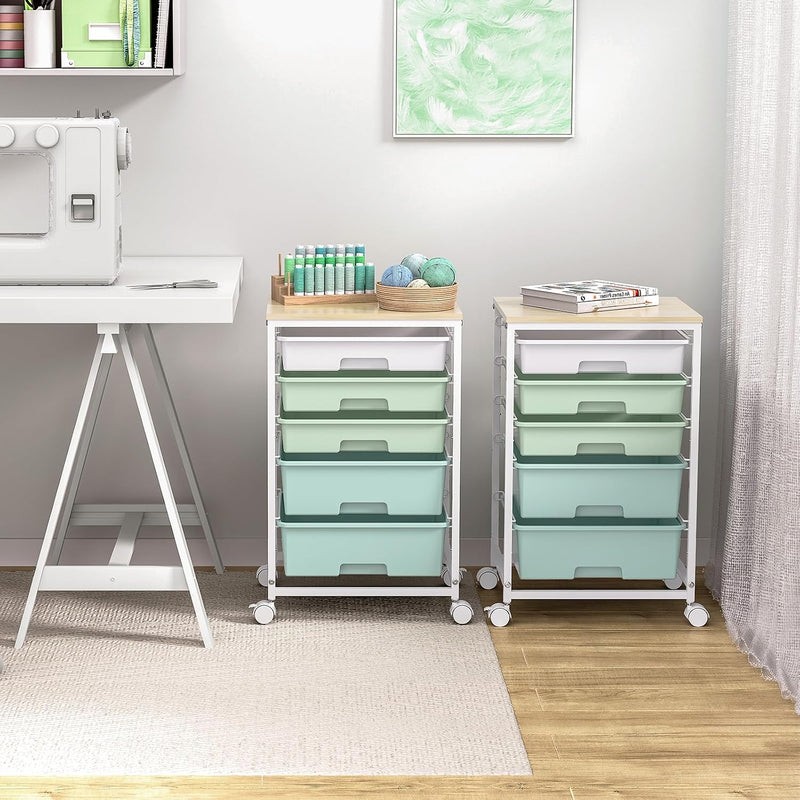 Bathroom Trolley with 5 Drawers and Wooden Worktop