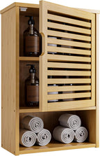 Bathroom Wall Cabinet Bamboo Medicine Single Door Hanging