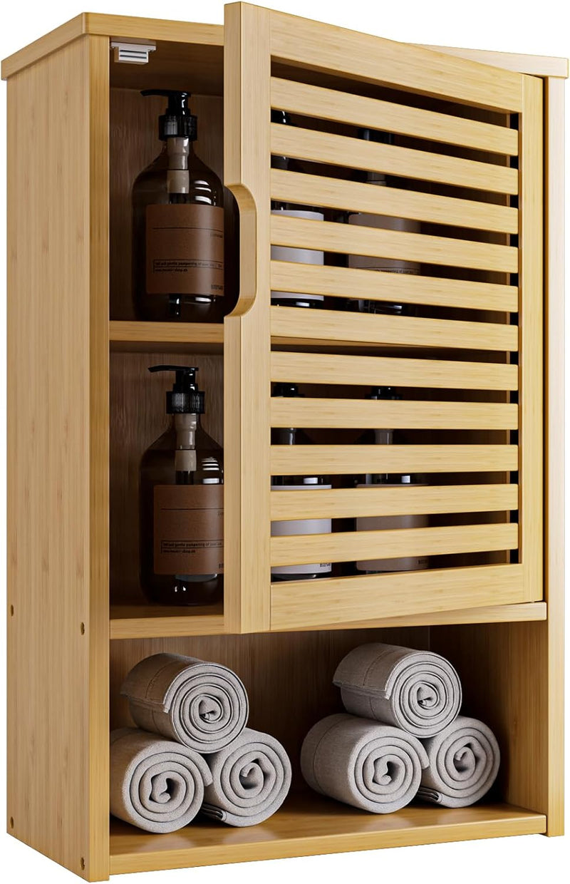 Bathroom Wall Cabinet Bamboo Medicine Single Door Hanging