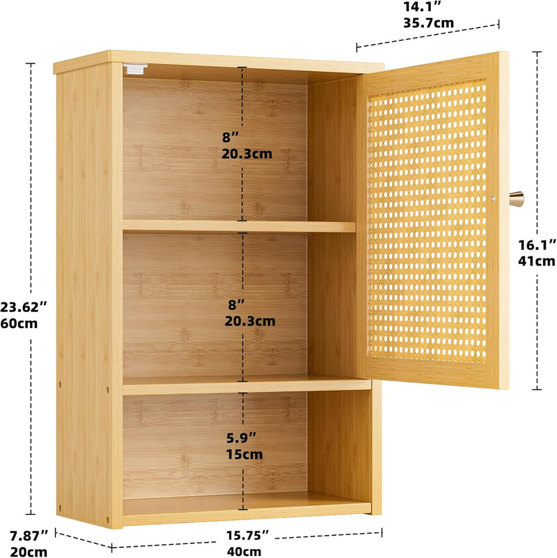 Bathroom Wall Cabinet Bamboo Over-The-Toilet Storage Organiser
