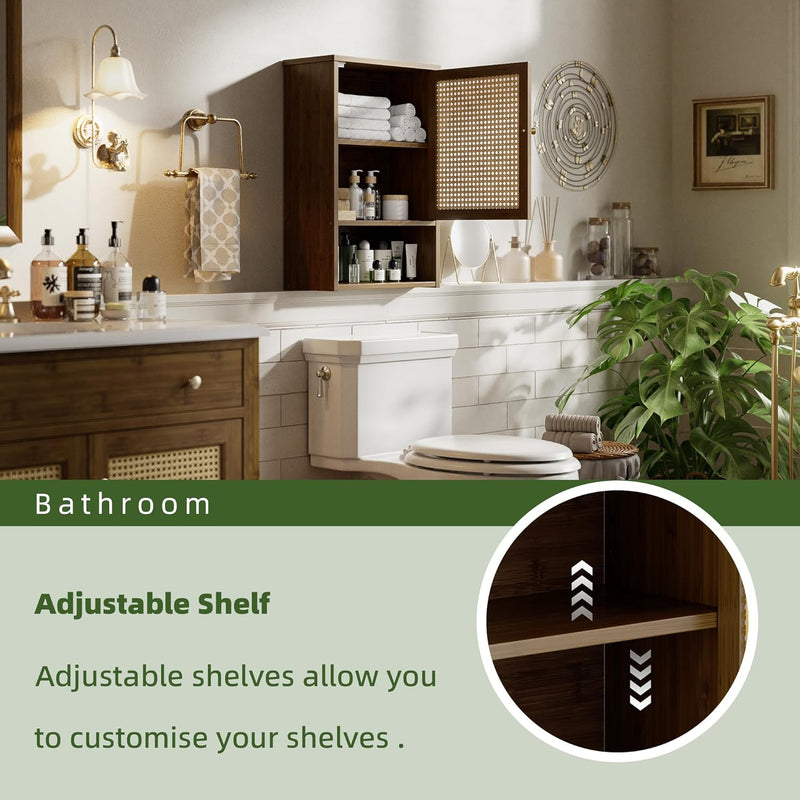 Bathroom Wall Cabinet Bamboo Over-The-Toilet Storage Organiser