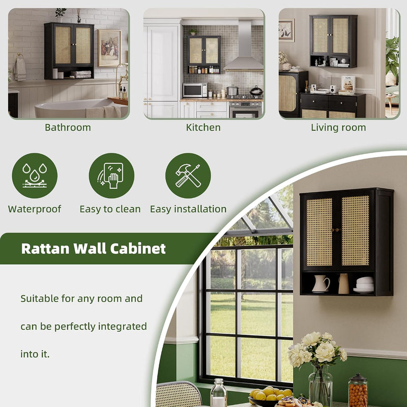 Bathroom Wall Cabinet Bamboo Over-The-Toilet Storage Organiser