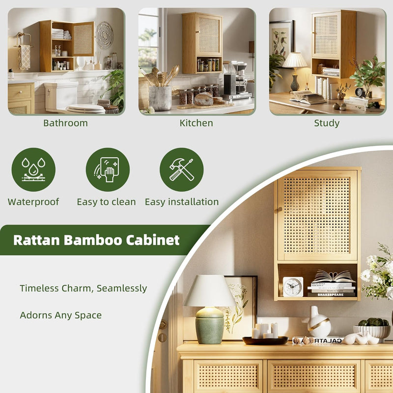 Bathroom Wall Cabinet Bamboo Over-The-Toilet Storage Organiser