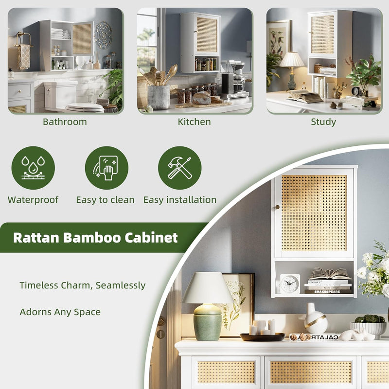 Bathroom Wall Cabinet Bamboo Over-The-Toilet Storage Organiser