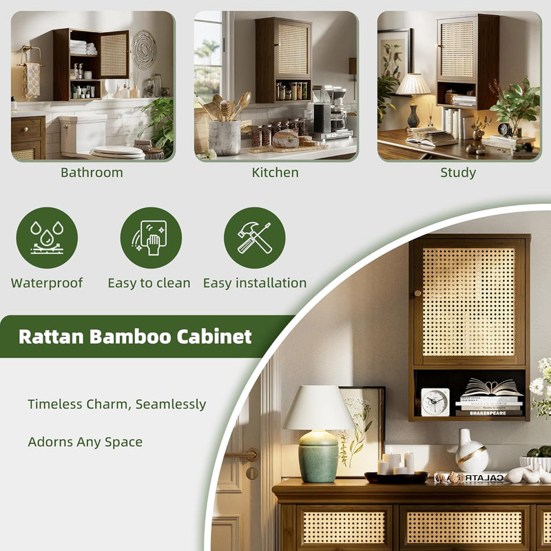 Bathroom Wall Cabinet Bamboo Over-The-Toilet Storage Organiser