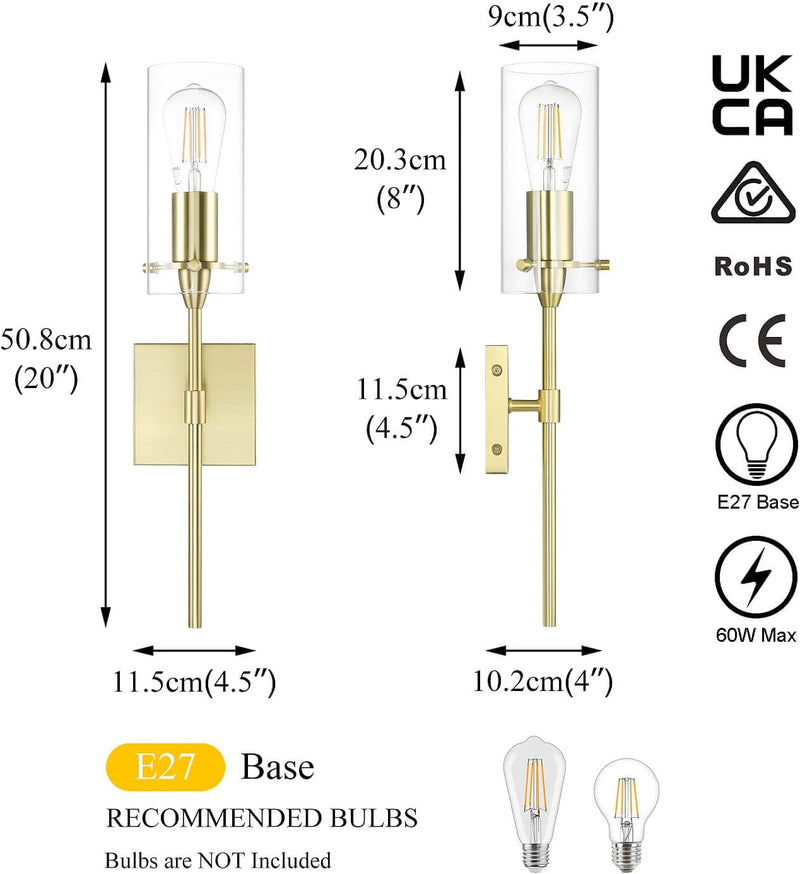 Bathroom Wall Lights Clear Glass Shade for Hallway (2 Pack)