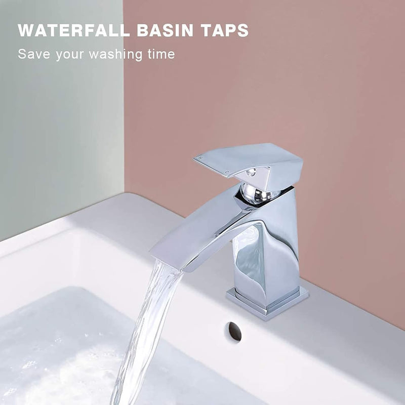 Bathroom Waterfall Basin Taps with Pop Up Waste