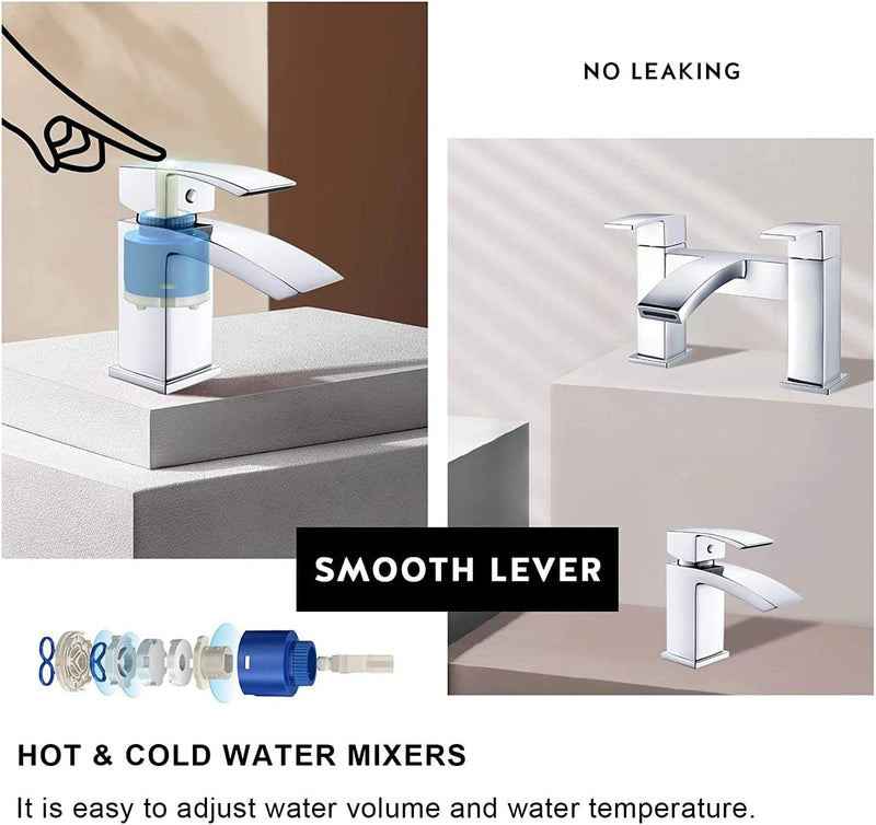 Bathroom Waterfall Basin Taps with Pop Up Waste