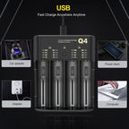 Battery Charger Fast 4 Slots Rechargeable for 3.6-4.2V