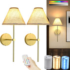 Battery Operated Sconces Rechargeable Wall with Remote Control (Set of 2)