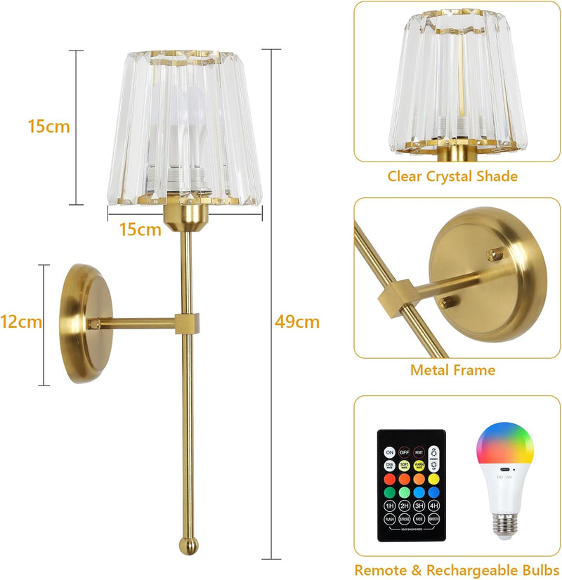 Battery Operated Wall Lights Rechargeable (Set of 2)