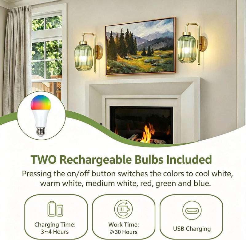 Battery Operated Wall Lights Rechargeable (Set of 2)