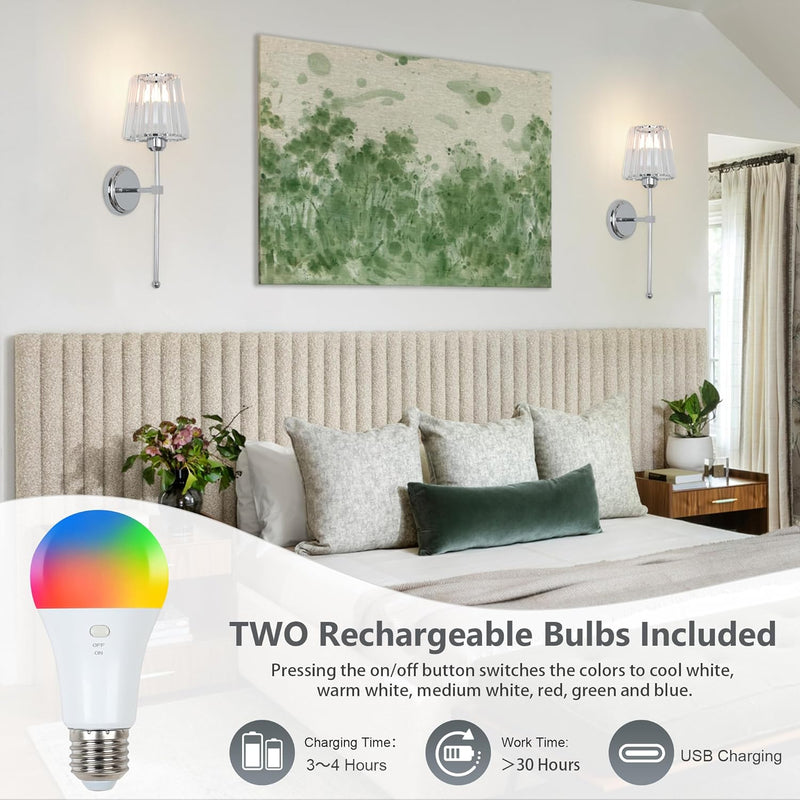 Battery Operated Wall Lights Rechargeable (Set of 2)