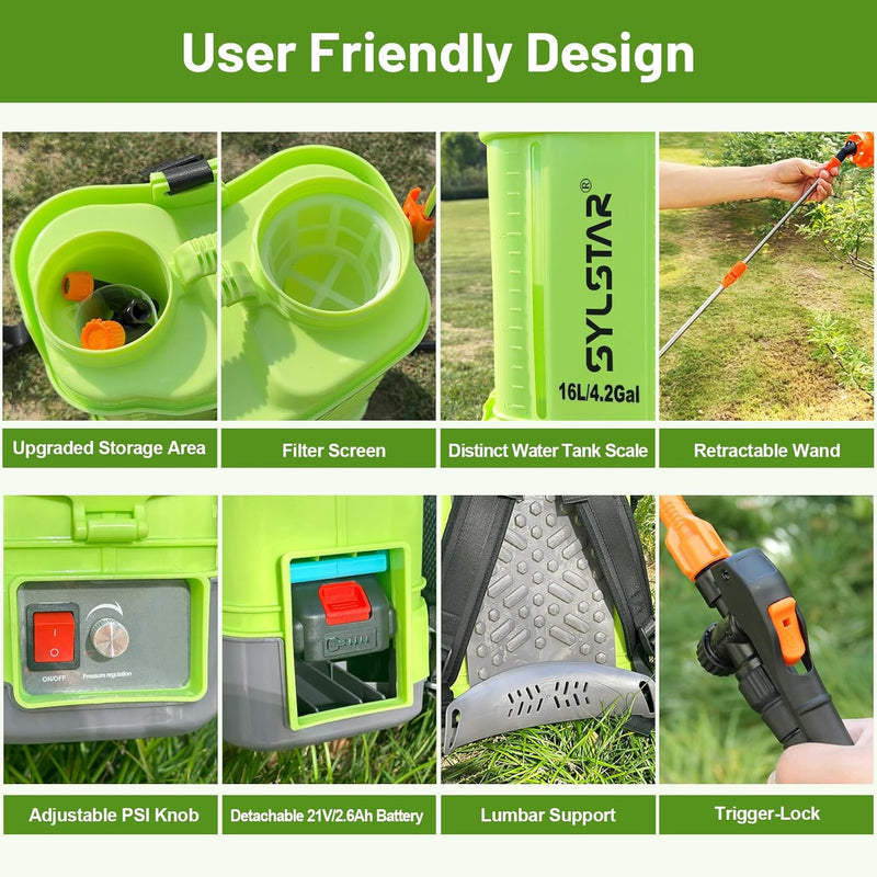 Battery Powered Knapsack Sprayer 16L 100PSI Pressure Spray