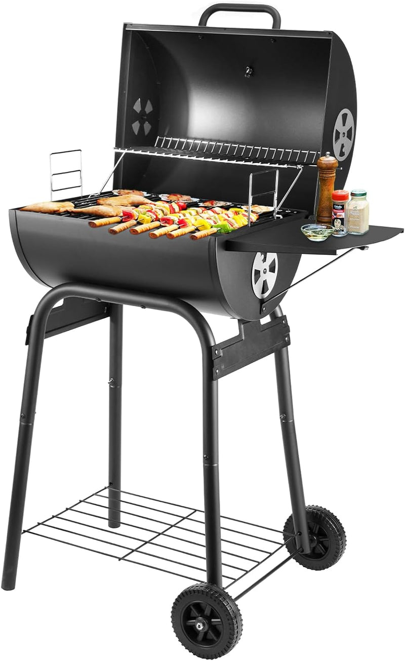 Bbq Grill Smoker with Side Shelves Portable Barrel