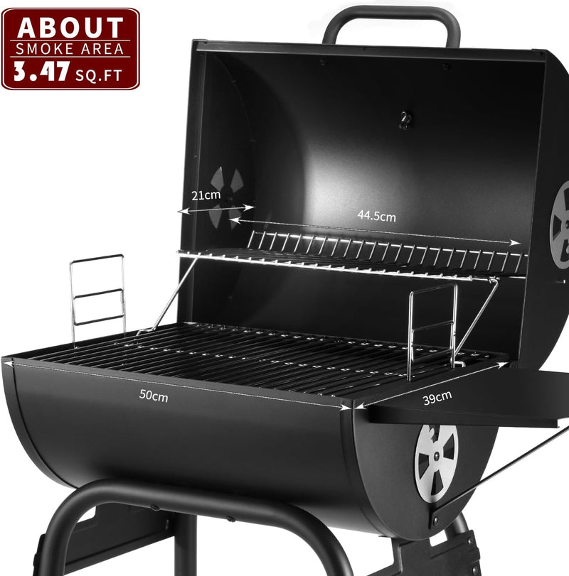 Bbq Grill Smoker with Side Shelves Portable Barrel
