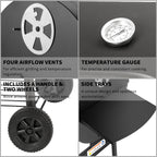 Bbq Grill Smoker with Side Shelves Portable Barrel
