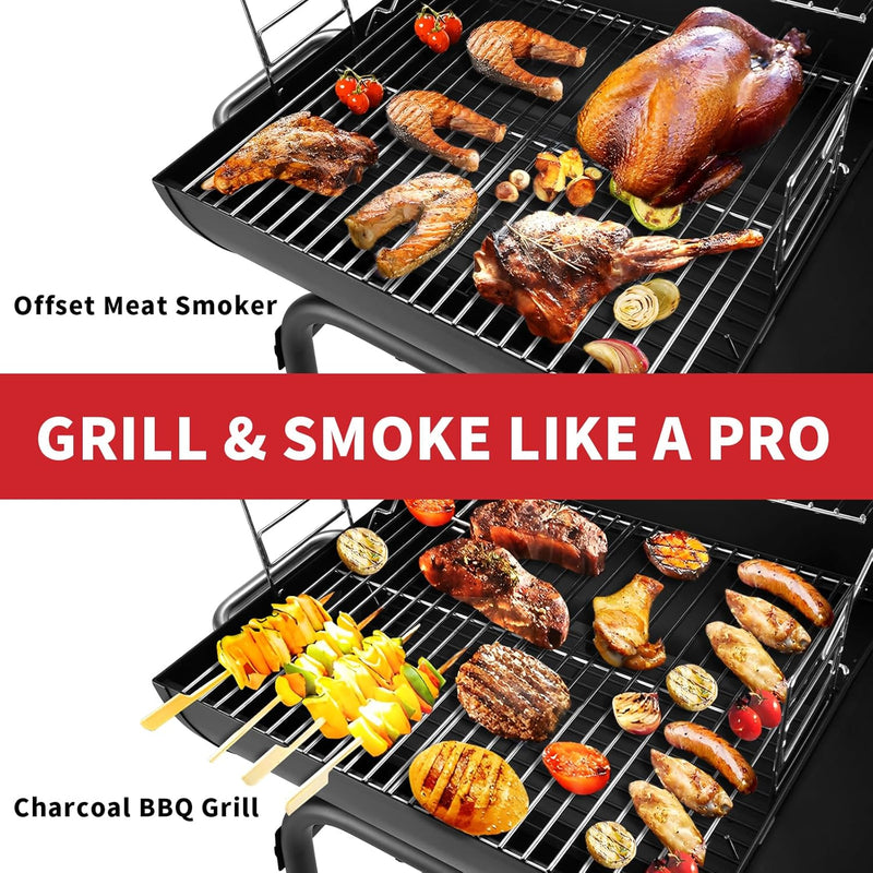 Bbq Grill Smoker with Side Shelves Portable Barrel