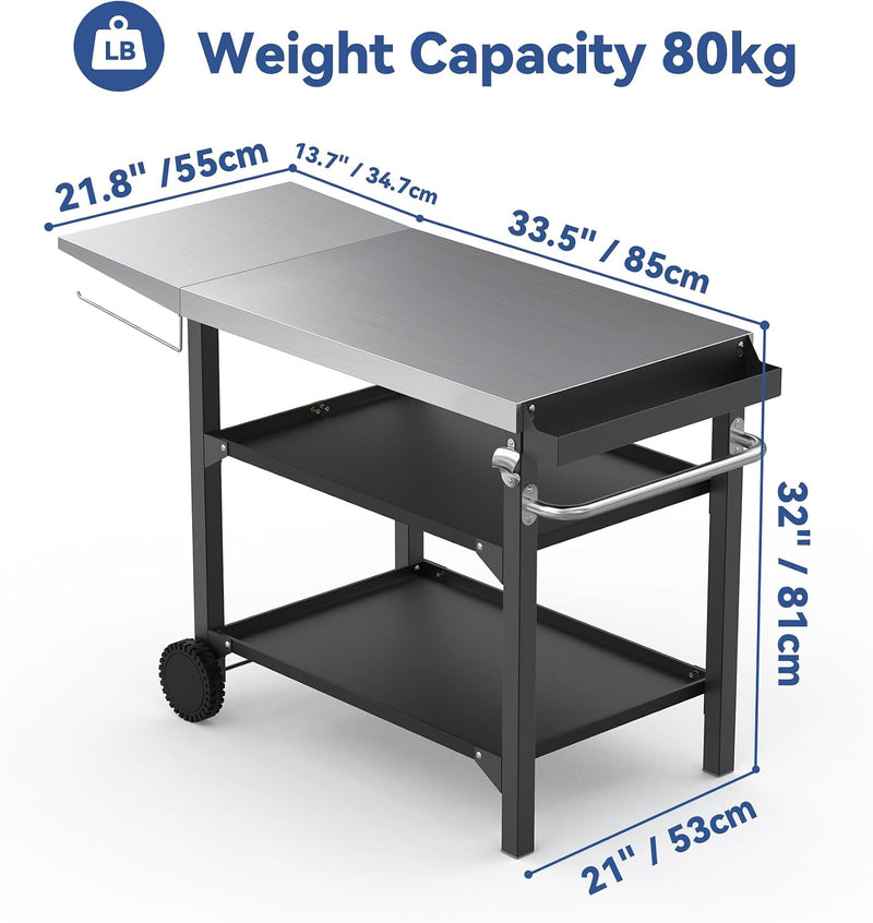 Bbq Table with Two-Layer Steel Storage Shelves 120