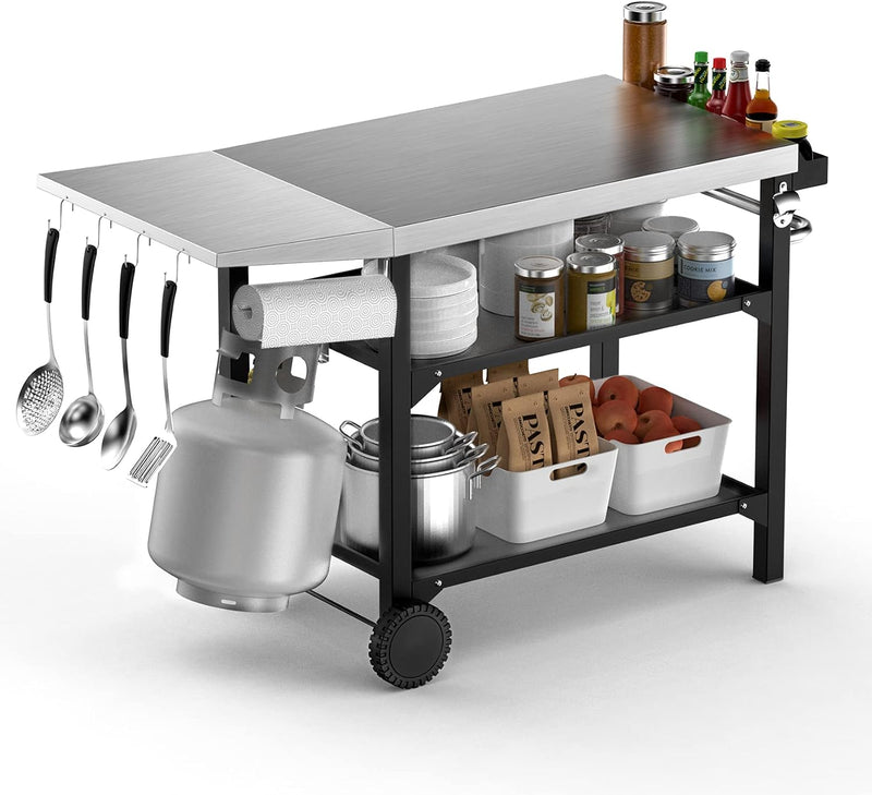 Bbq Table with Two-Layer Steel Storage Shelves 120