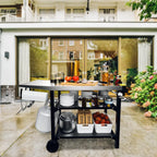 Bbq Table with Two-Layer Steel Storage Shelves 120