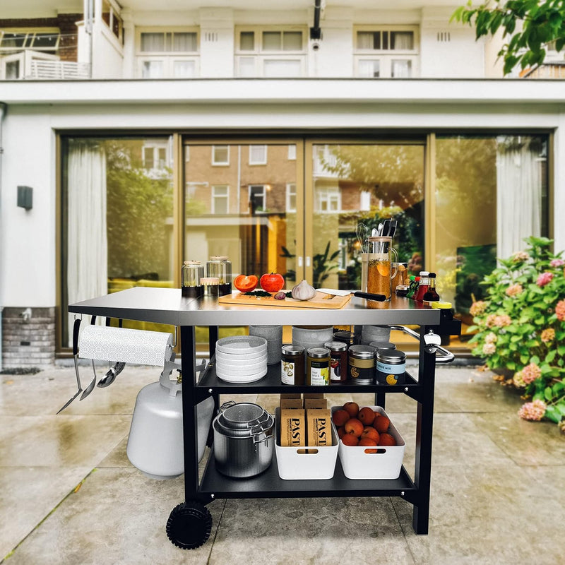 Bbq Table with Two-Layer Steel Storage Shelves 120