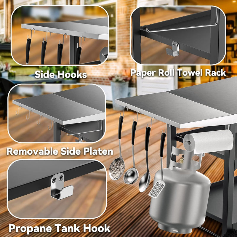 Bbq Table with Two-Layer Steel Storage Shelves 120