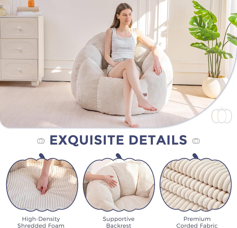 Bean Bag Chair Pumpkin Shaped Sofa Includes Filling