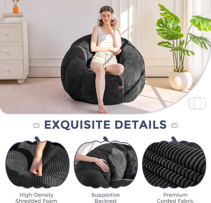 Bean Bag Chair Pumpkin Shaped Sofa Includes Filling