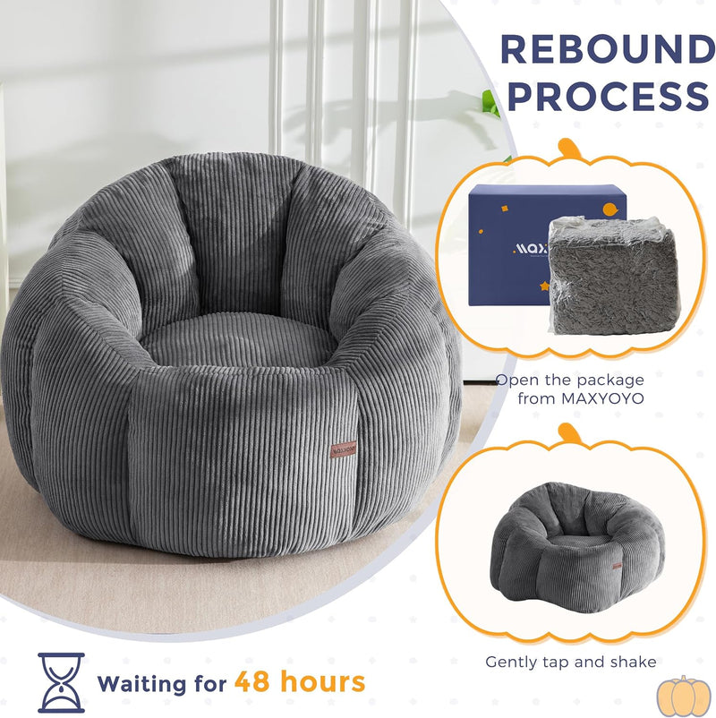 Bean Bag Chair Pumpkin Shaped Sofa Includes Filling