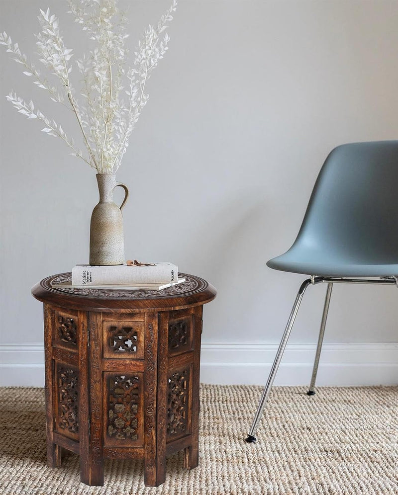 Beautiful Round Hand Carved Indian Wooden Coffee Table