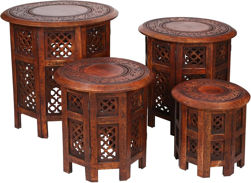 Beautiful Round Hand Carved Indian Wooden Coffee Table