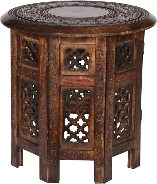 Beautiful Round Hand Carved Indian Wooden Coffee Table