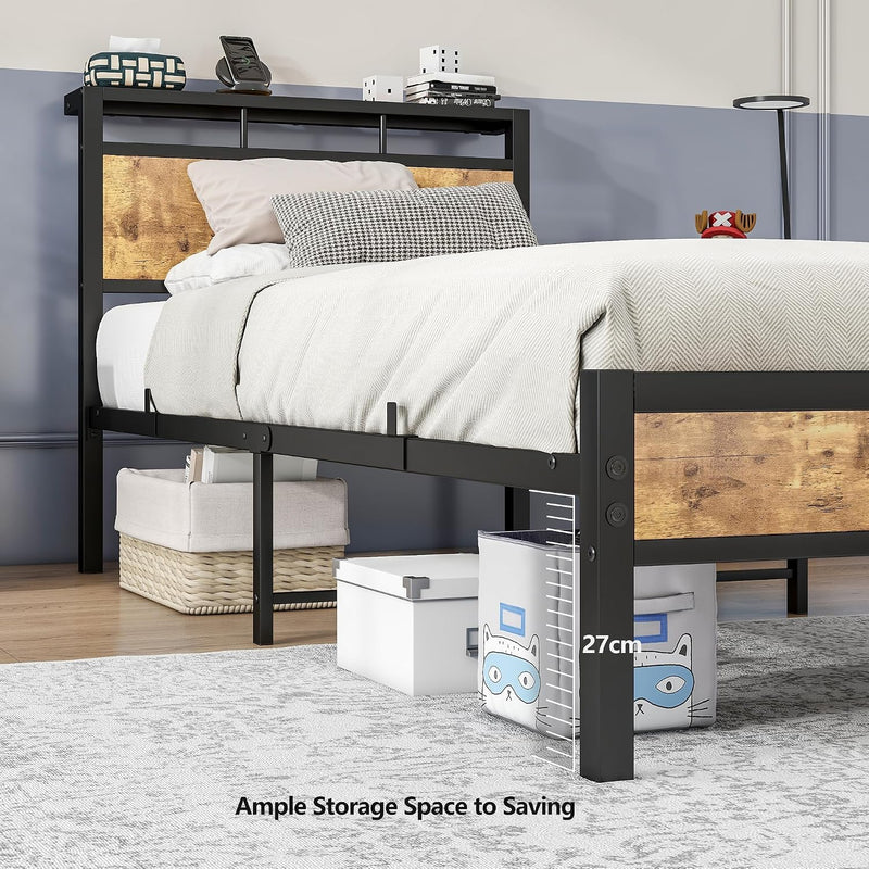 Bed Frame with Wooden Storage Headboard