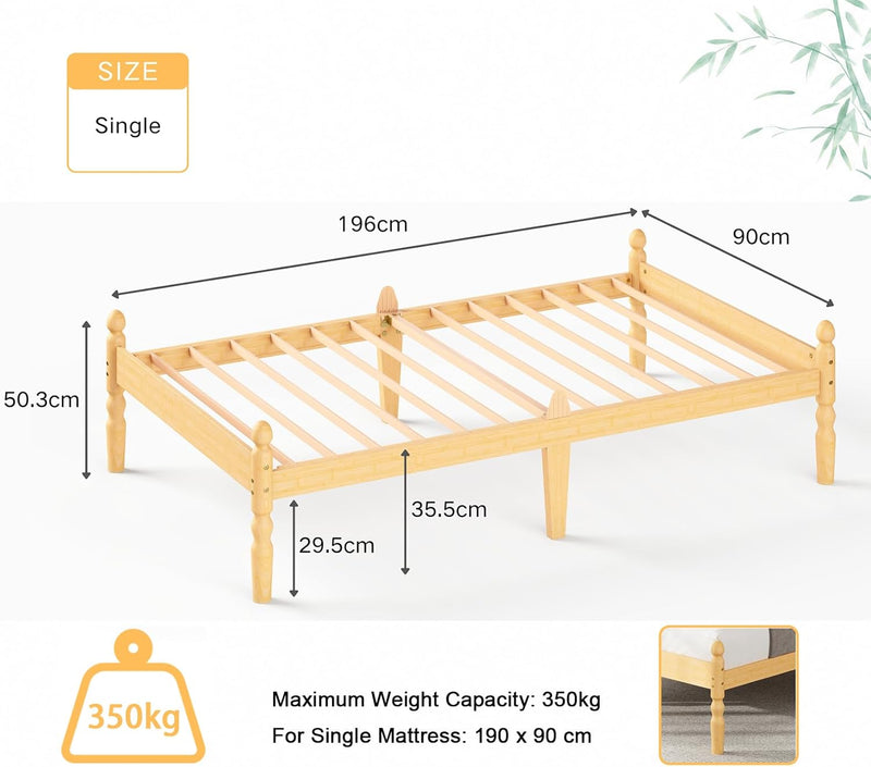 Bed Frame 14-Inch Natural Bamboo Wood Platform