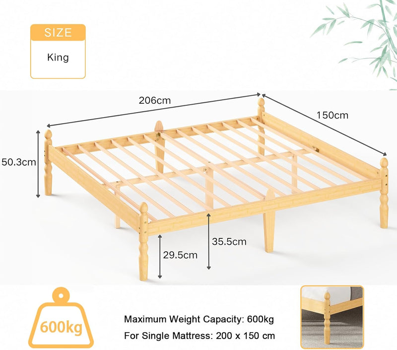 Bed Frame 14-Inch Natural Bamboo Wood Platform