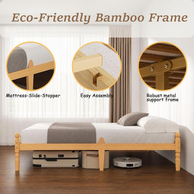 Bed Frame 14-Inch Natural Bamboo Wood Platform