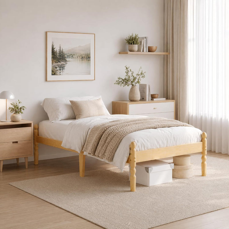 Bed Frame 14-Inch Natural Bamboo Wood Platform