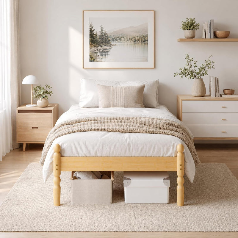 Bed Frame 14-Inch Natural Bamboo Wood Platform