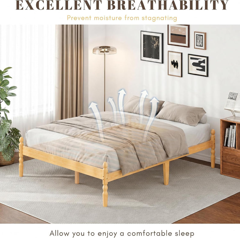 Bed Frame 14-Inch Natural Bamboo Wood Platform