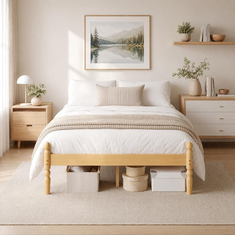 Bed Frame 14-Inch Natural Bamboo Wood Platform