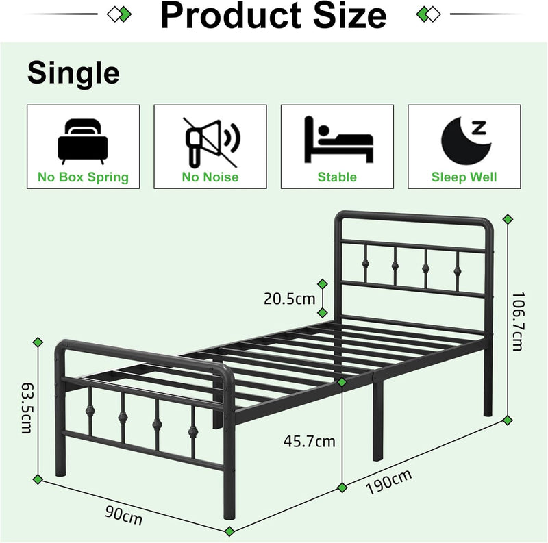 Bed Frame with Victorian Headboard and Footboard