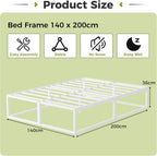 Bed Frame 36CM High with Steel Slats Support