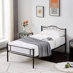 Bed Frame Easy Assembly Metal Mattress Foundation With-Headboard