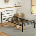 Bed Frame Easy Assembly Metal Mattress Foundation With-Headboard