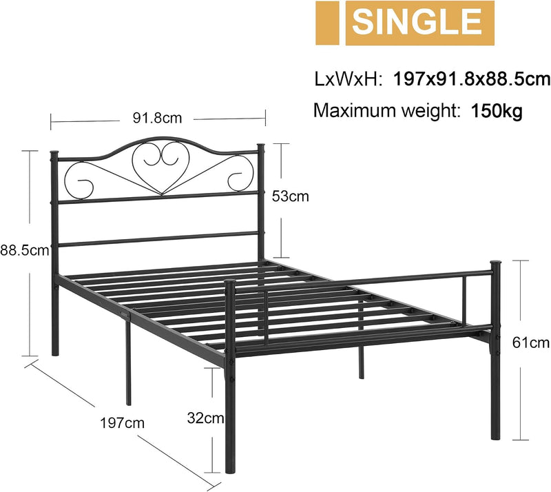 Bed Frame Easy Assembly Metal Mattress Foundation With-Headboard