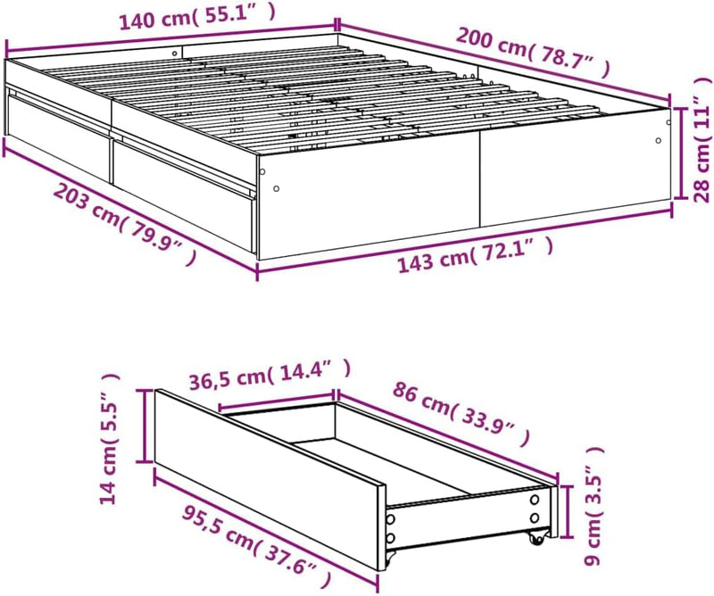Bed Frame Engineered Wood Material Wooden Storage