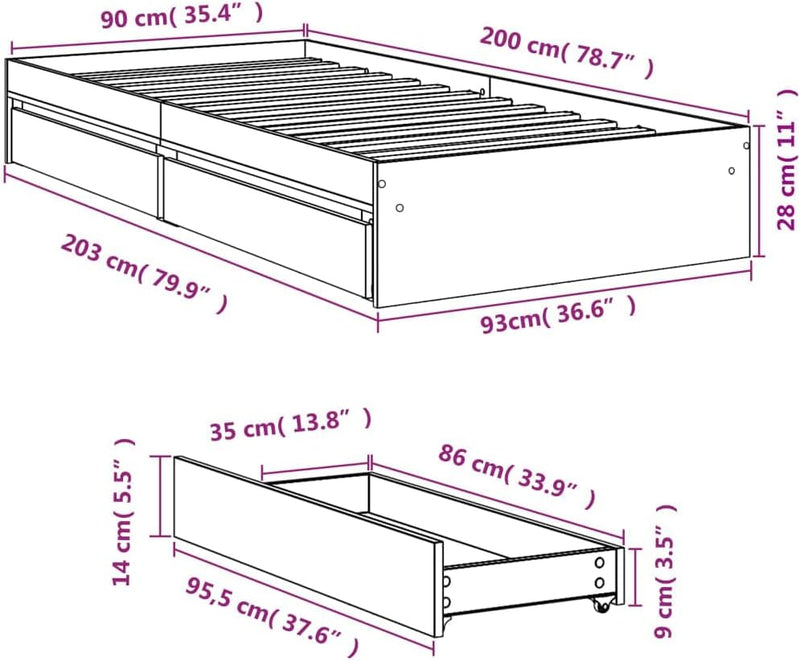 Bed Frame Engineered Wood Material Wooden Storage