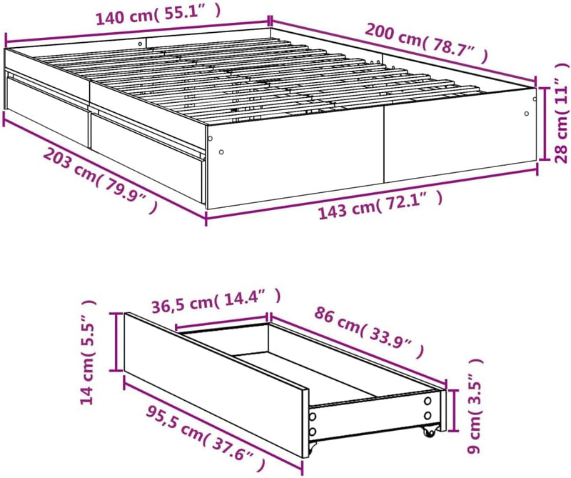 Bed Frame Engineered Wood Material Wooden Storage